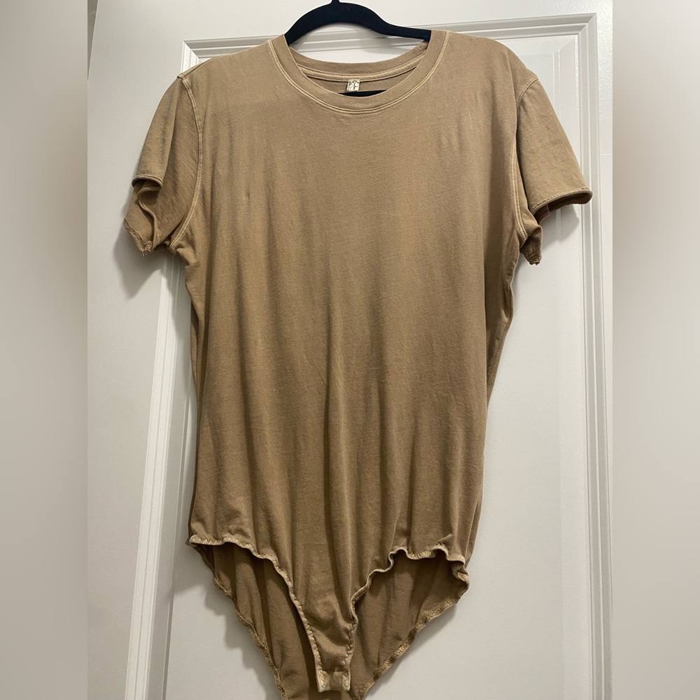 Intimately Free People Casual Tee Body Suit - tan/beige, small